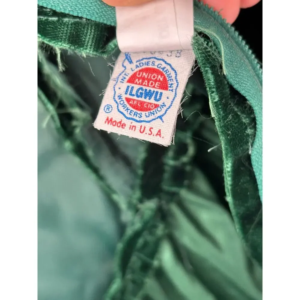 Vintage Dress Womens 8 Green Velvet Union Made Bow Back Maxi Length Holiday - Picture 8 of 16